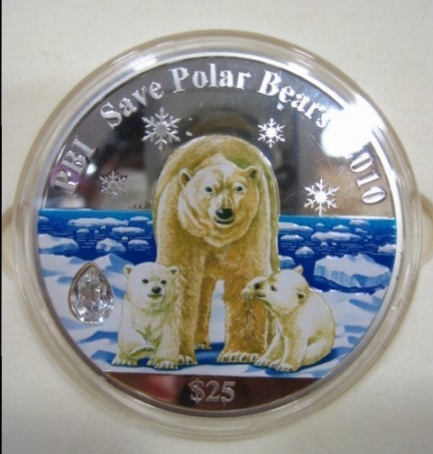 ホッキョクグマ 生命の輝き 純銀 クリスタル入り大型カラー貨幣 $25 銀製品 買取 千葉県 柏市